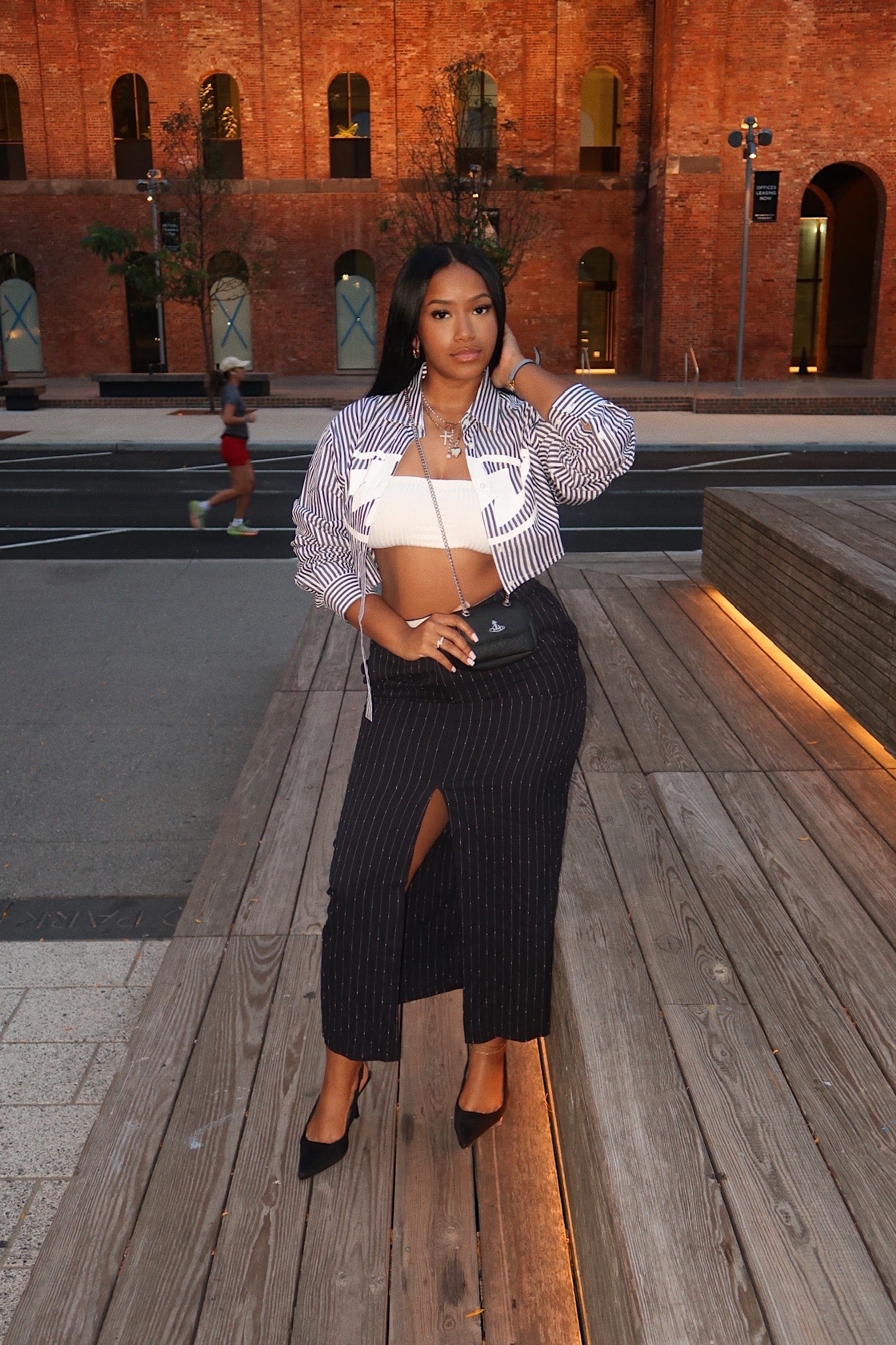 Black Stripe Cropped Button Up
