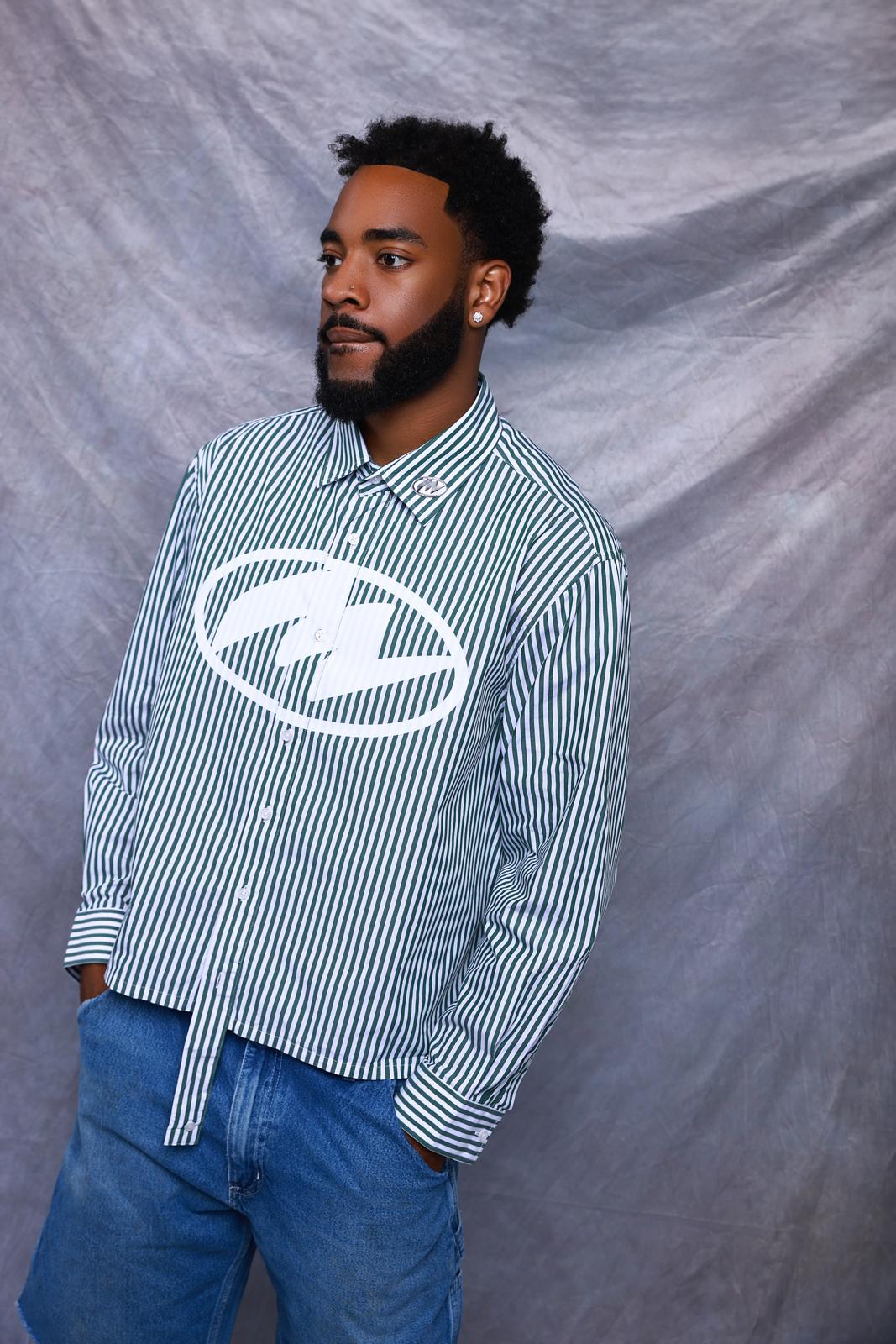 Green Stripe Button Up